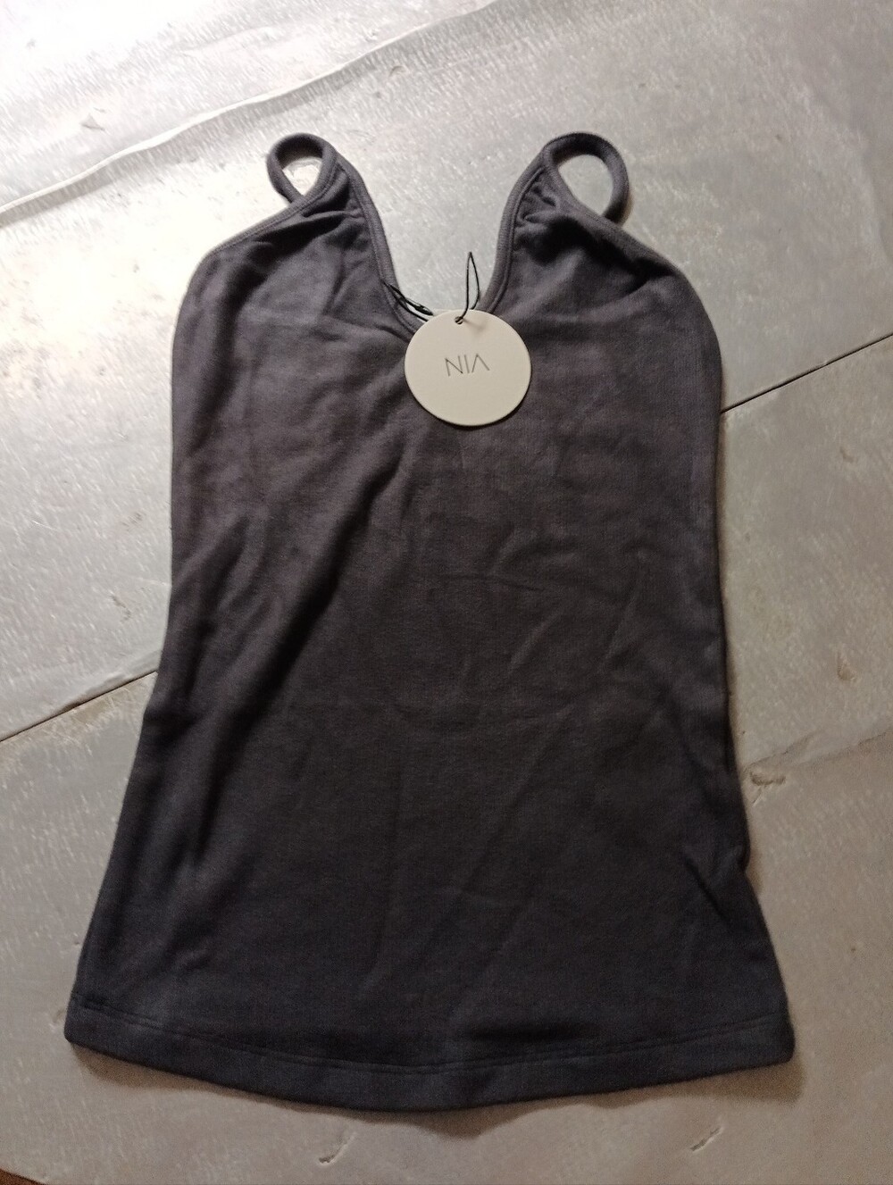 NIA NWT Deep Plunge Spaghetti Strap Tank Top Size Xs Smoke Gray